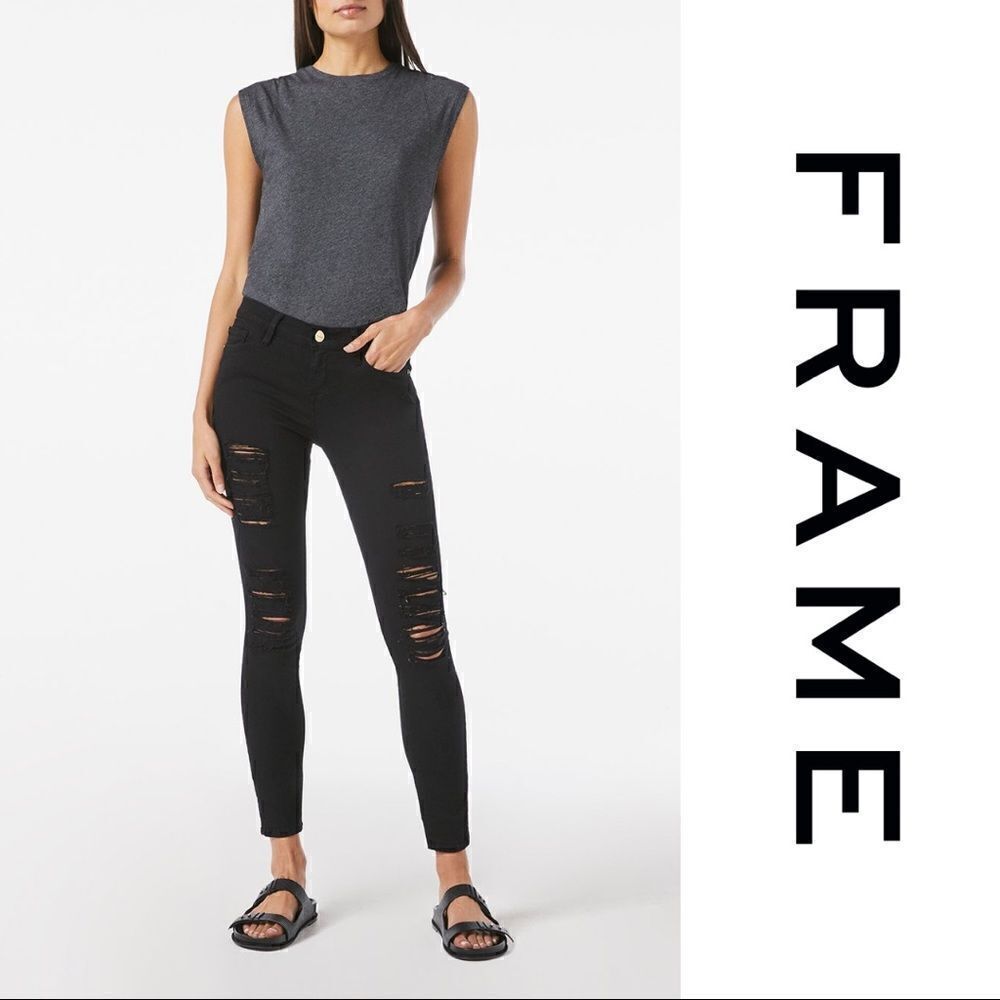 Frame De Jeanne Black Distressed Skinny Jeans - Women’s 28